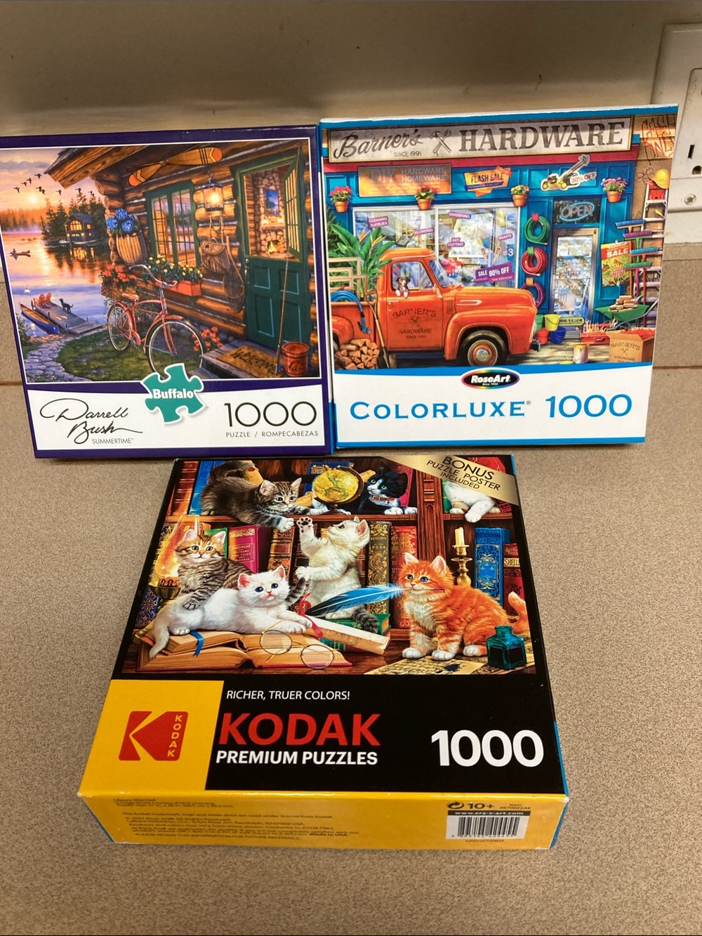 3-1000 piece puzzles including Kodak Premium — Colorful Cats Artwork